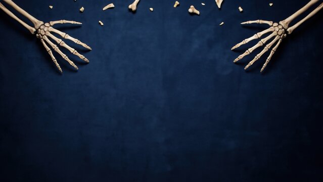 Spooky Halloween Bundle mockup with skeleton hands on dark texture
