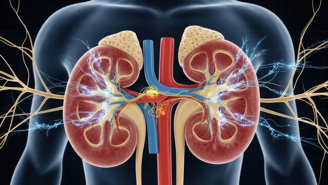 Human kidneys with adrenal glands and renal nerve supply