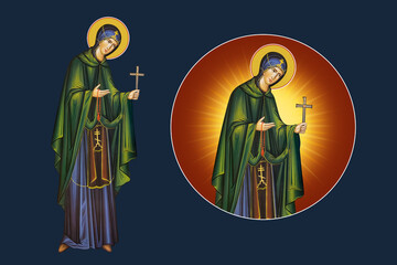Naklejka premium Sv. Petka. Saint Parascheva of the Balkans. Illustration - fresco set in Byzantine style