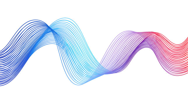 Vibrant multiline wave flowing through blue purple and red frequency curves for modern audio technology design with PNG, Transparent and Black Background Versions