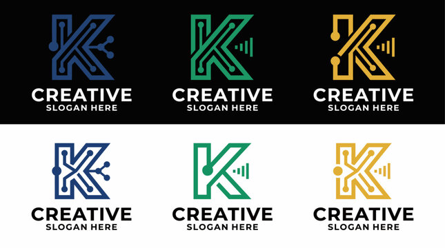 A versatile logo featuring a stylized 'K', ideal for technology or creative brands, paired with a placeholder for an engaging slogan that enhances brand identity.