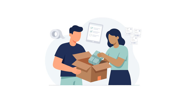 Logistics Team Packing Shipping Boxes for Online Order Distribution
