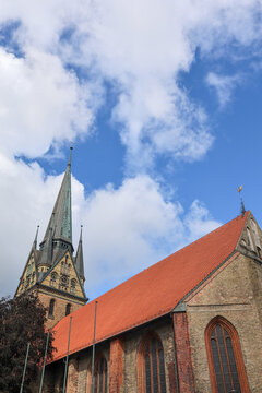 Flensburg, Germany - 17. August 2026: Historic church building standing under a blue sky
