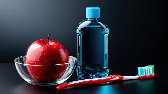 Healthy teeth care kit with apple mouthwash brush