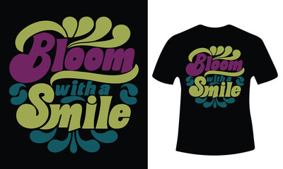 Naklejka premium Purple and green bloom with a smile bubble lettering for retro style clothing print.