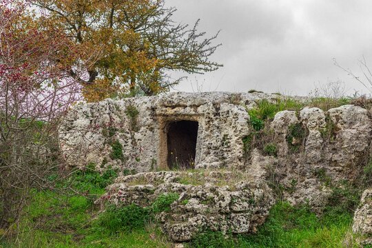 "Domus de janas" in Museddu necropolis. Sardinia, Italy