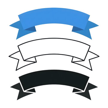 Vector Ribbon Banners Set Blue Black Curved Ribbons Isolated on Transparent PNG