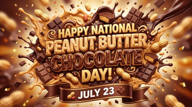 Happy national peanut butter chocolate day july 23 celebration with delicious chocolate and peanut splashes