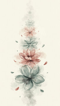 Vertical Watercolor Floral Arrangement Featuring Soft Pastel Petals and Dreamy Atmospheric Botanical Illustrations for Artistic Wall Decor