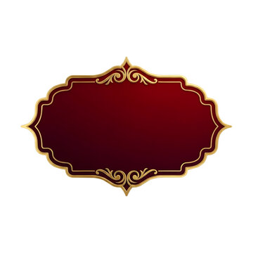 Royal Luxury Red Gold Vintage Label Frame Border Isolated on Transparent PNG