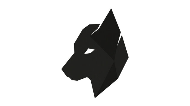 Minimalist black wolf head logo, geometric canine silhouette icon, modern predator profile graphic for branding and esports