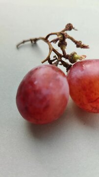 Fresh red grapes (Vitis vinifera) growing in a cluster, featuring smooth skin, rich red-purple color, and a natural appearance suitable for food and agricultural concepts.