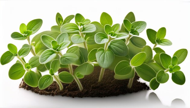 Oregano Small Seedling Plantlet Growing On White Background
