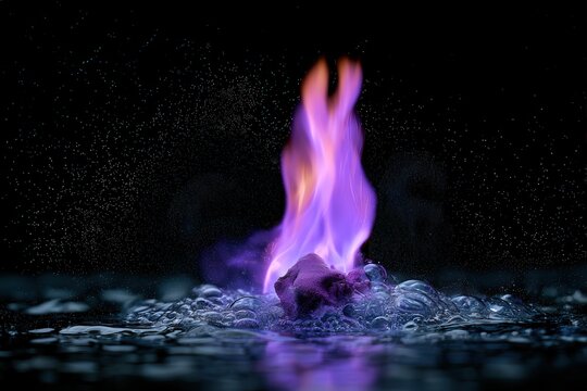 Purple Flame Chemical Reaction on Black Background Photo