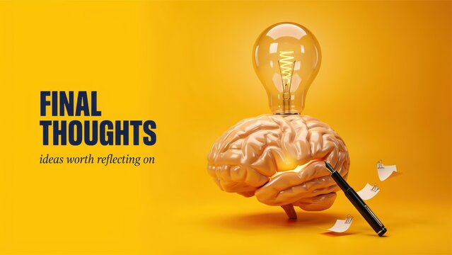 Brain model with a bright lightbulb, symbolizing the emergence of a brilliant idea, for thoughtful reflection and concise final.