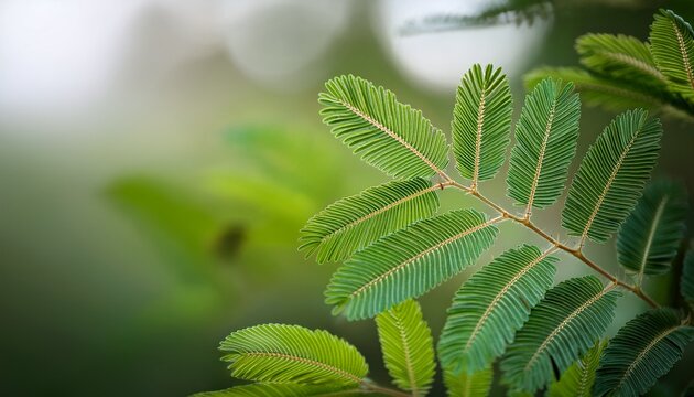 Sensitive Plant Mimosa Pudica Leaves Close Up Generative Ai