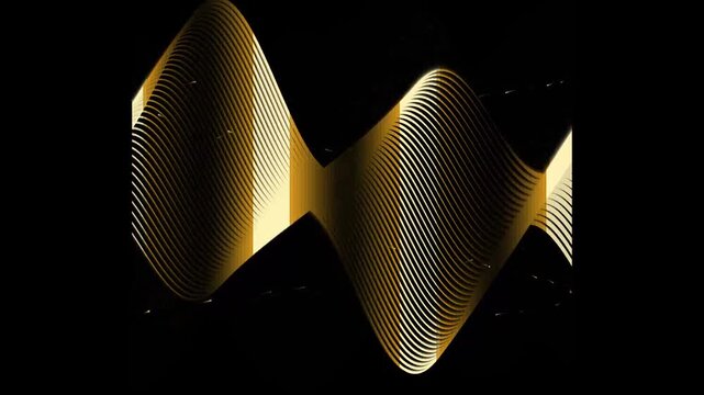 Abstract Golden Wave Lines Flowing and Twisting on Black Background