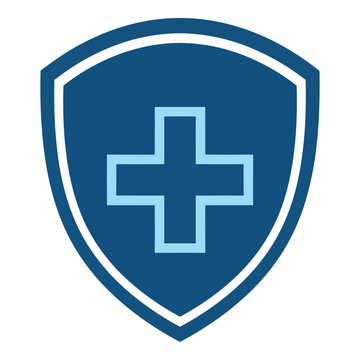 Blue shield with white cross symbol