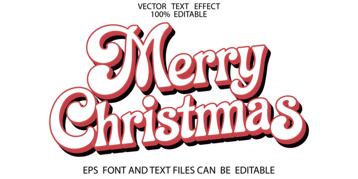 Merry Christmas 3D retro text effect. Vintage calligraphic typography illustration. Vector script font style for holiday greeting card, winter party invitation, festive poster banner and graphic desig