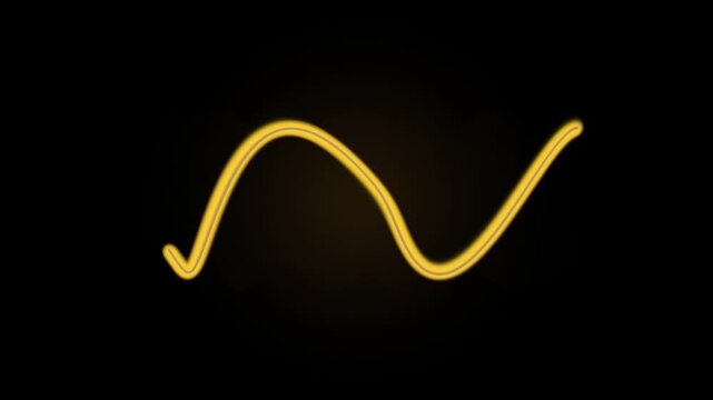 Glowing Yellow Neon Wavy Line Moving Like Sound Wave on Black Background