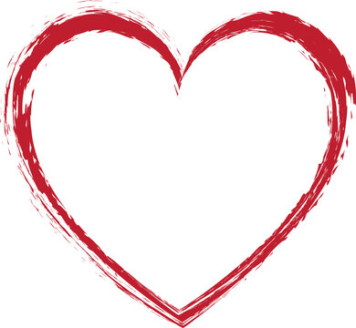 red heart shape grunge ink brush frame isolated on white background border design