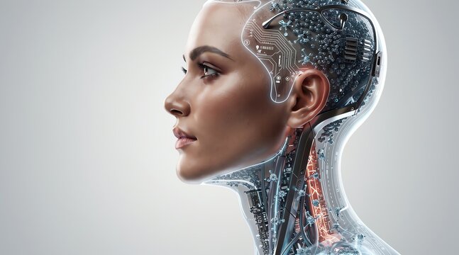 Ai Consciousness Visualized Human Head with Circuit Board Brain