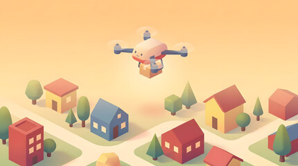 Fototapeta premium Isometric 3D drone flying over small residential town model.