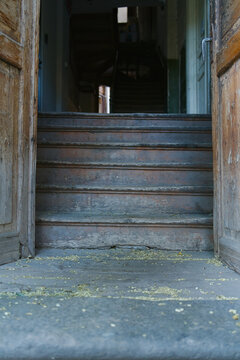 Old Wooden Staircase Inside an Entrance Hallway