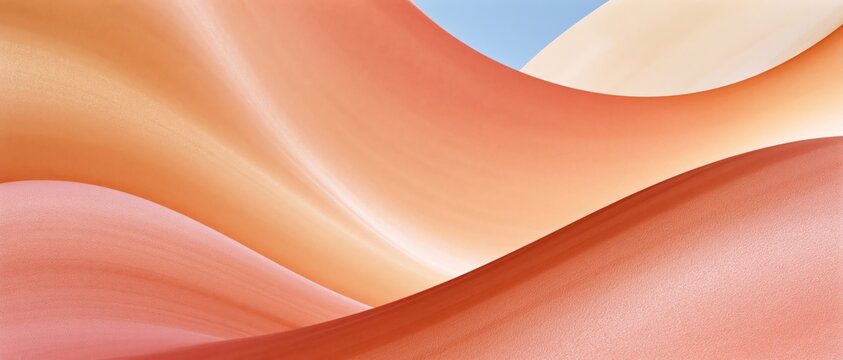 Soft abstract gradient of warm orange and pink curves with blue sky peeking through