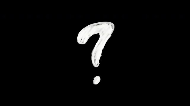 Hand drawn white question mark appearing on a black background with a sketchy animation style