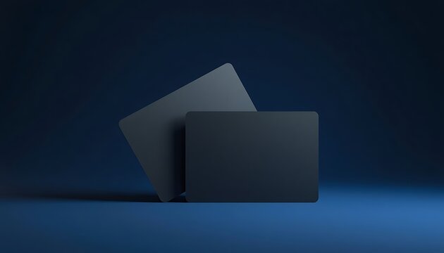 Two dark gray rounded rectangle cards on a deep blue background for mockups.