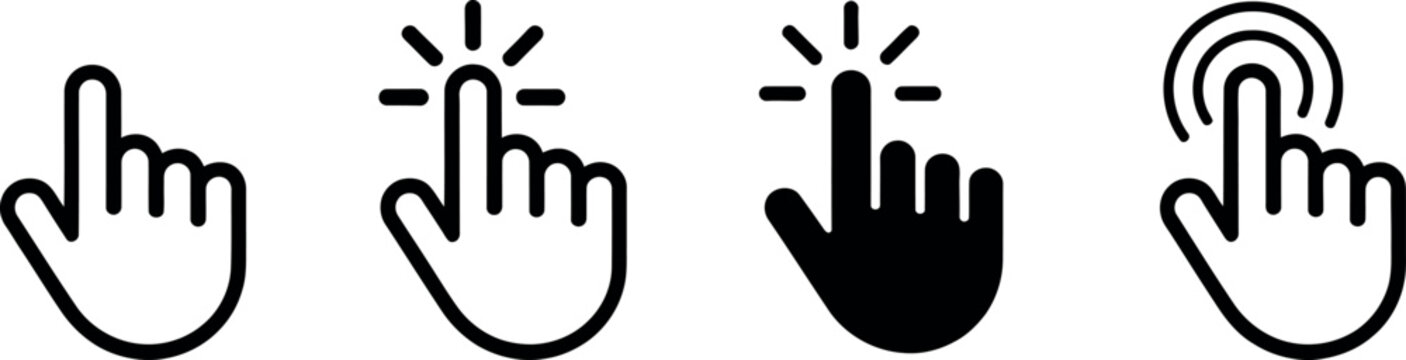 Hand cursor icon set. Touch pointer symbols collection. Vector pictograms for clicking, selection, touchscreen gesture, website navigation and mobile application interface.