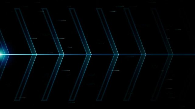 Blue neon chevron arrows with laser light lines futuristic tech background