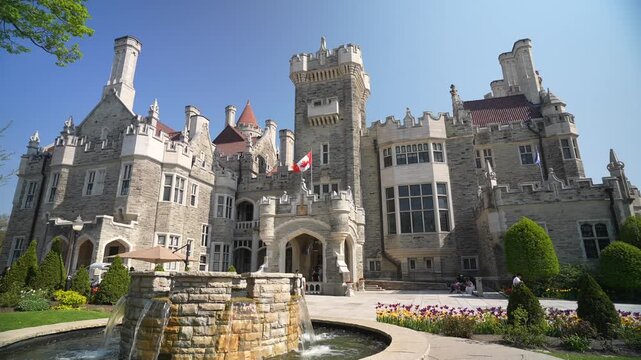 View of exterior of Casa Loma, Gothic&sbquo;&Auml;&euml;revival castle on a sunny day in spring, Toronto, Ontario, Canada, North America