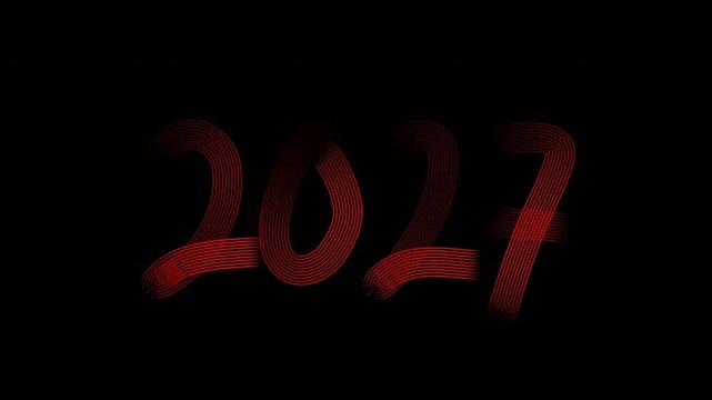 Red Stylized 2027 Year Digits with Thin Contoured Lines on Black Background for Future Concepts