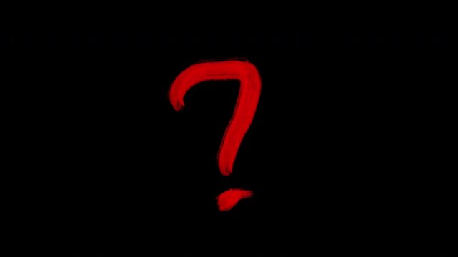 Red Hand Drawn Question Mark Animation Appearing on Black Background for Mystery and Help