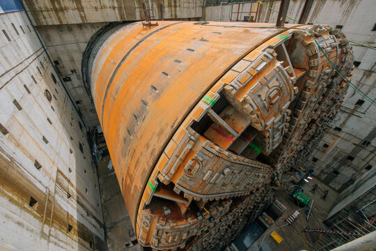 Large tunnel boring machine assembly in a deep construction shaft