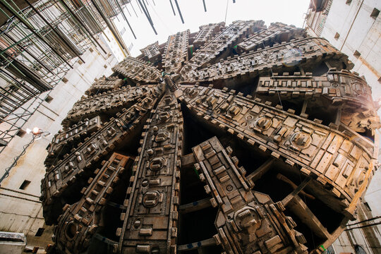 Tunnel boring machine at a construction site drilling shaft