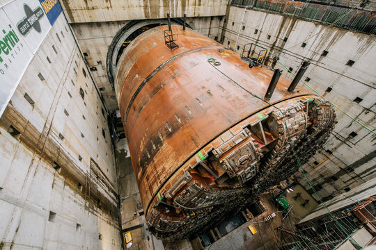 Tunnel boring machine positioned in vertical shaft for drilling