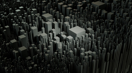 Obraz premium Abstract Grey 3D Render Of A Geometric City Grid Representing Digital Infrastructure And Data Complexity For Modern Enterprise Technology Background Concepts.