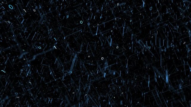 Loop digital corner lines with binary numbers rotation on black background. Concept computer technology animation.