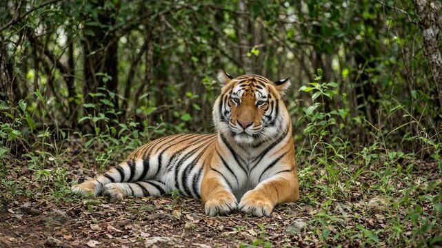 Majestic Bengal Tiger in the Wild Jungle Nature Habitat, Powerful Striped Big Cat Predator Roaming Through a Natural Wildlife Environment