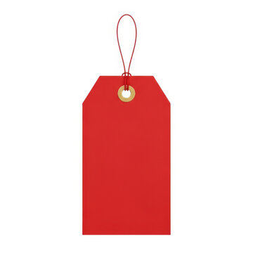 Blank red paper price tag with string isolated on white background