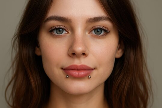 Close-up of woman with angel bites piercing