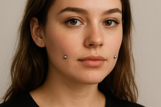 Young woman with cheek piercings portrait
