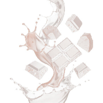 Liquid splas and chocolate with dotted grid pattern