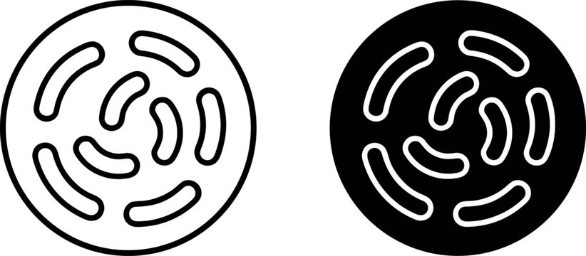 Bacterial colony or virus petri dish vector icon set in outline and solid circular styles