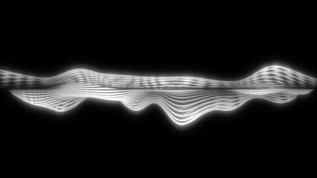 Elegant white glowing sound wave visualizer with seamless looping motion, sophisticated backdrop for concerts, classical music performances, and audio track projections