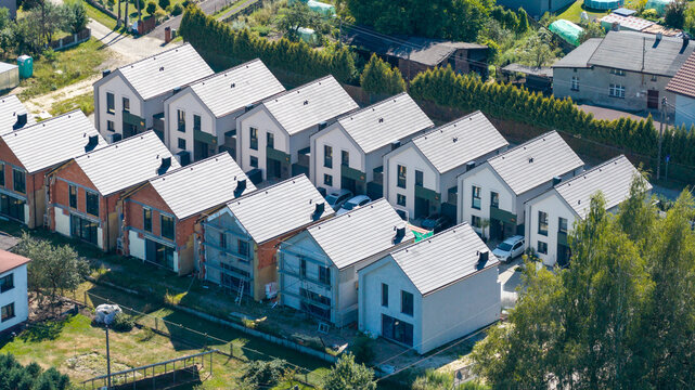 Developing residential area showing new housing construction and urban sprawl