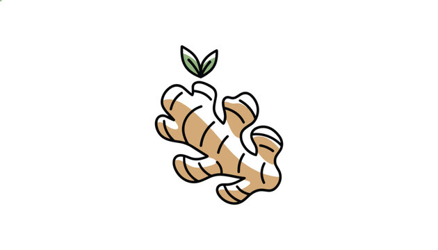 Fresh organic ginger root vector illustration with two vibrant green leaves on top, isolated on a white background.